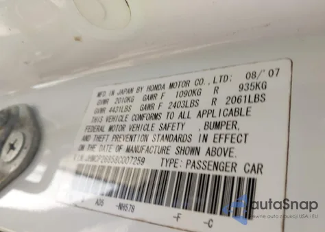 2008 Honda Accord 2.4 Ex-L from USA, damaged, VIN JHMCP26858C007259